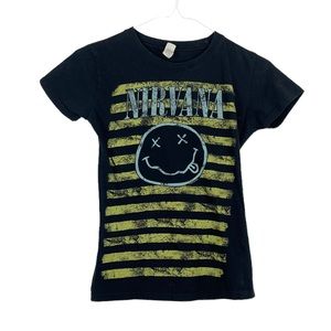 RETRO Nirvana Smiley Face Graphic Baby Doll Tee Size Small